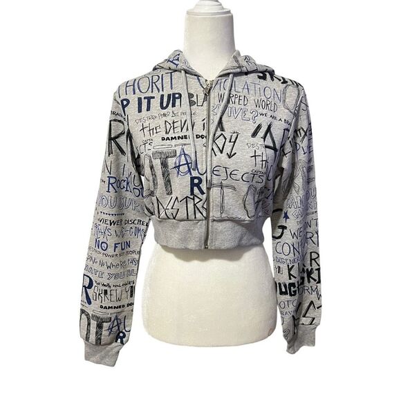 Moschino Tops - MOSCHINO COUTURE Gray Cropped New w Tags Zip Hoodie ICONIC !! Sz Small Sweatshi